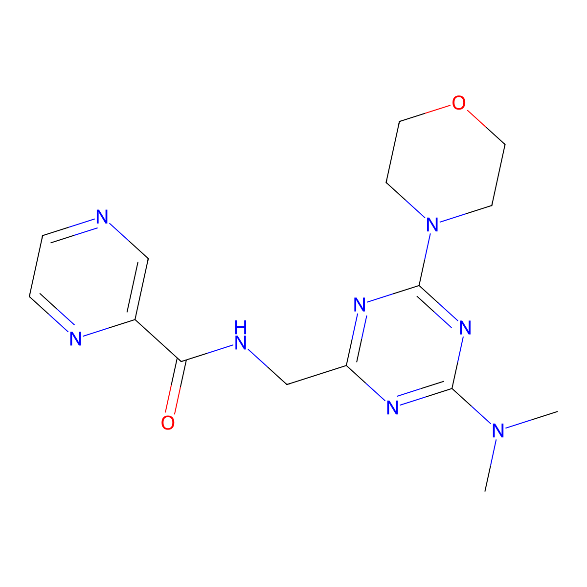 N-((4-(dimethylamino)-6-morpholino-1,3,5-triazin-2-yl)methyl)pyrazine-2-carboxamide molecular structure, CAS 2034210-17-6