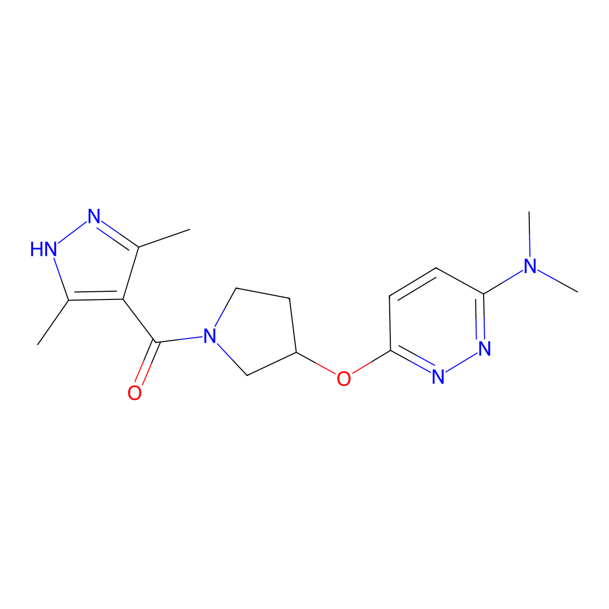(3,5-dimethyl-1H-pyrazol-4-yl)(3-((6-(dimethylamino)pyridazin-3-yl)oxy)pyrrolidin-1-yl)methanone molecular structure, CAS 2034210-21-2