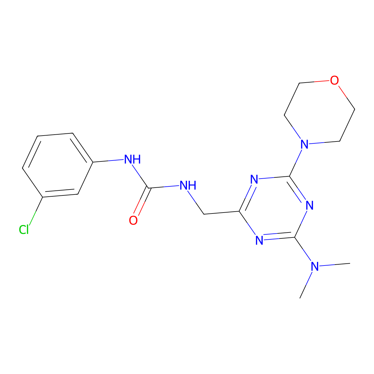 1-(3-Chlorophenyl)-3-((4-(dimethylamino)-6-morpholino-1,3,5-triazin-2-yl)methyl)urea molecular structure, CAS 2034210-22-3