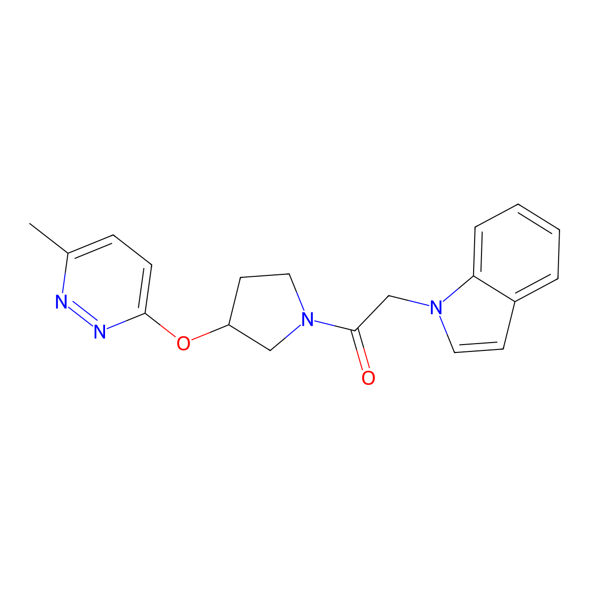 2-(1H-indol-1-yl)-1-(3-((6-methylpyridazin-3-yl)oxy)pyrrolidin-1-yl)ethanone molecular structure, CAS 2034210-23-4
