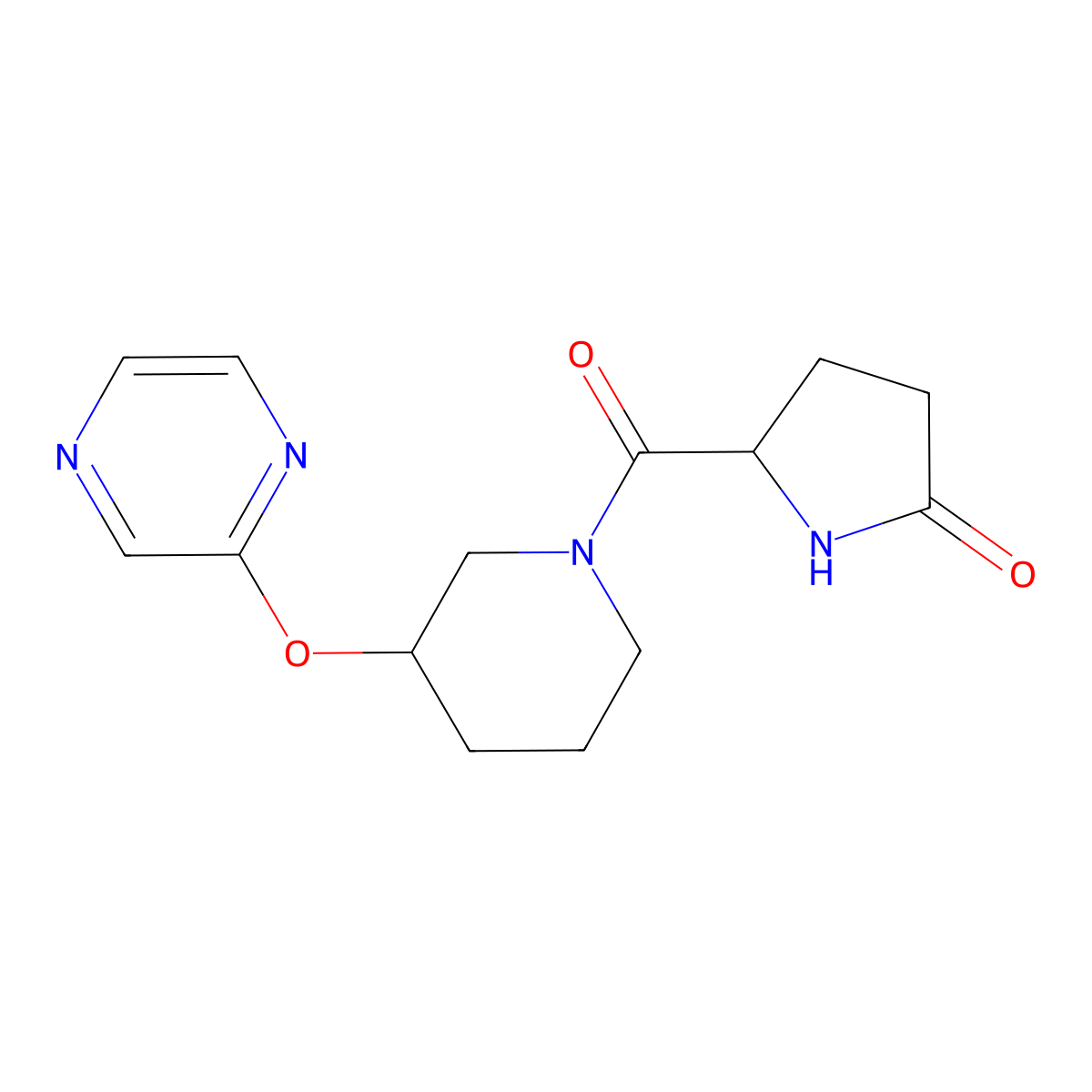 5-[3-(Pyrazin-2-yloxy)piperidine-1-carbonyl]pyrrolidin-2-one molecular structure, CAS 2034210-27-8