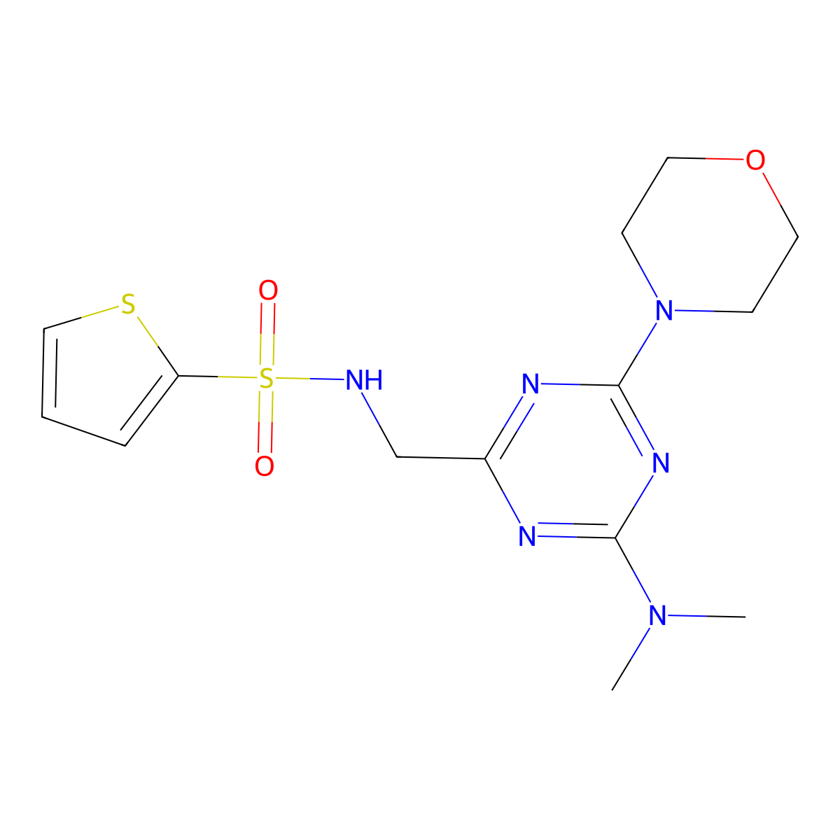 N-((4-(dimethylamino)-6-morpholino-1,3,5-triazin-2-yl)methyl)thiophene-2-sulfonamide molecular structure, CAS 2034210-30-3
