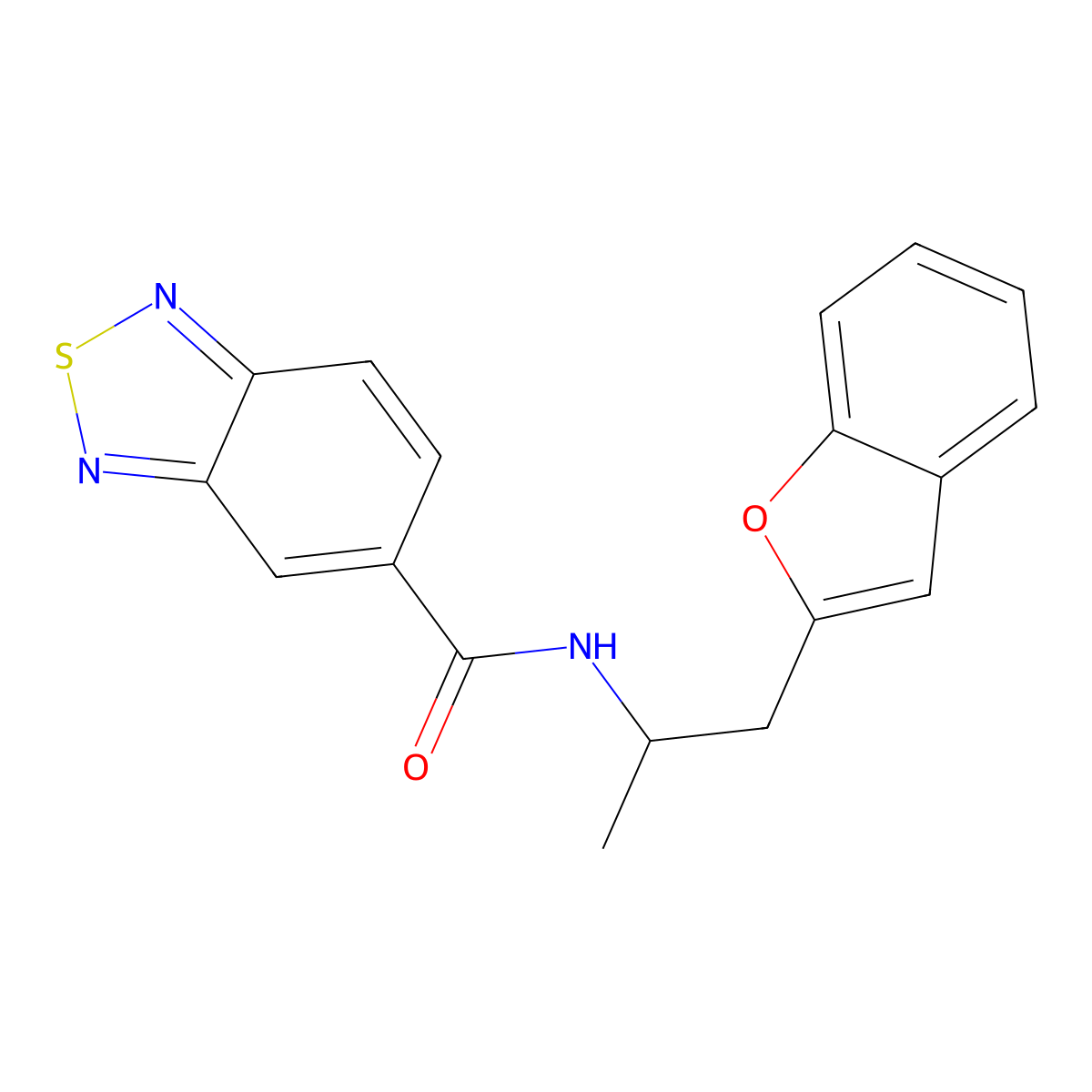 N-(1-(benzofuran-2-yl)propan-2-yl)benzo[c][1,2,5]thiadiazole-5-carboxamide molecular structure, CAS 2034210-36-9