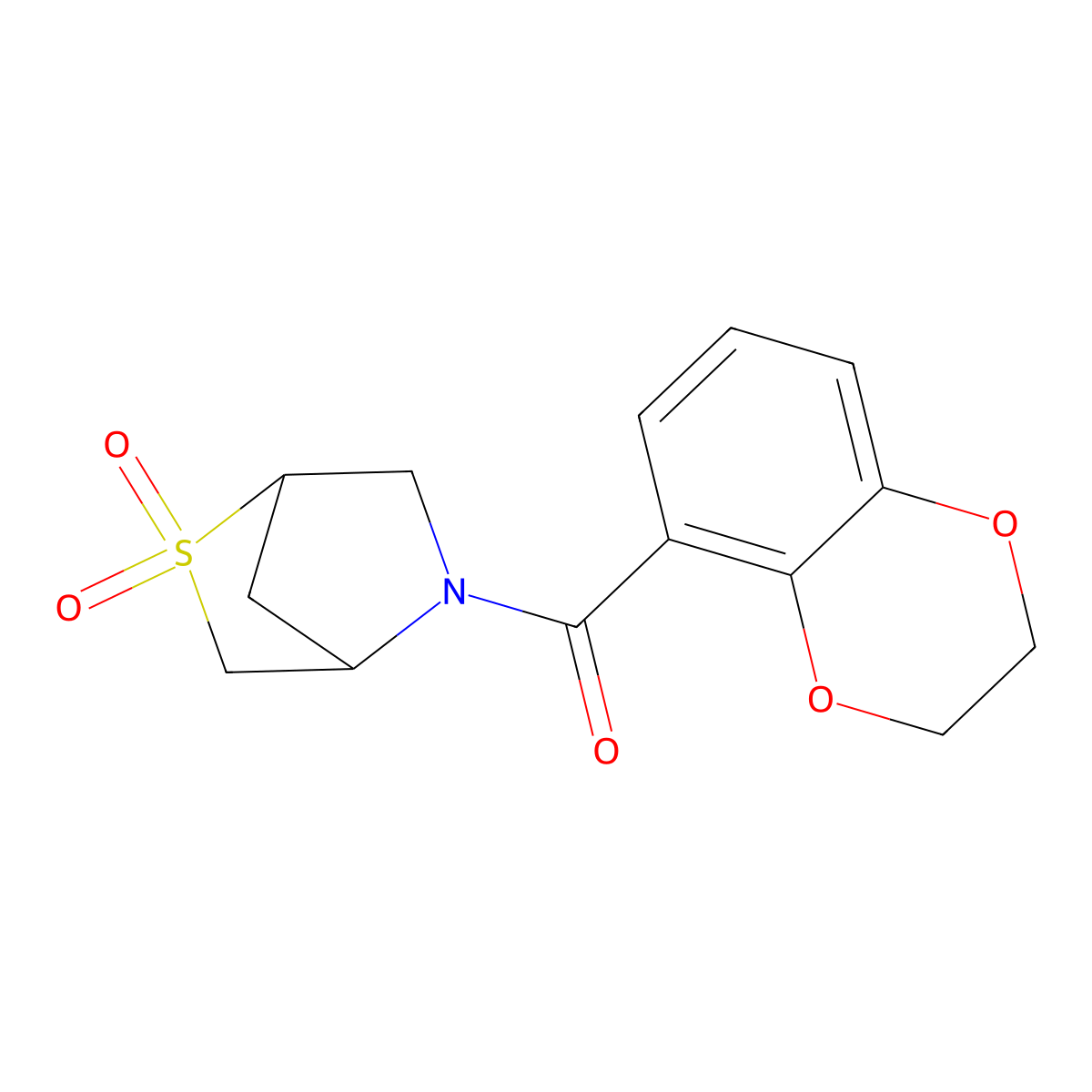 (2,3-Dihydrobenzo[b][1,4]dioxin-5-yl)(2,2-dioxido-2-thia-5-azabicyclo[2.2.1]heptan-5-yl)methanone molecular structure, CAS 2034210-37-0