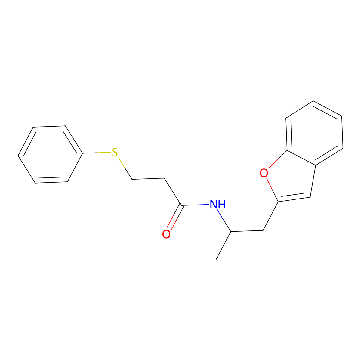 N-(1-(benzofuran-2-yl)propan-2-yl)-3-(phenylthio)propanamide molecular structure, CAS 2034210-38-1