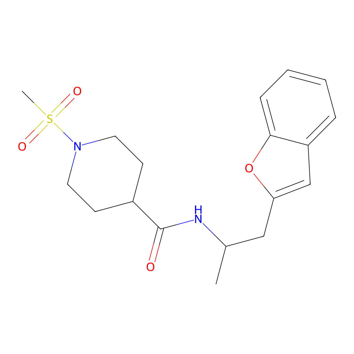N-(1-(benzofuran-2-yl)propan-2-yl)-1-(methylsulfonyl)piperidine-4-carboxamide molecular structure, CAS 2034210-48-3