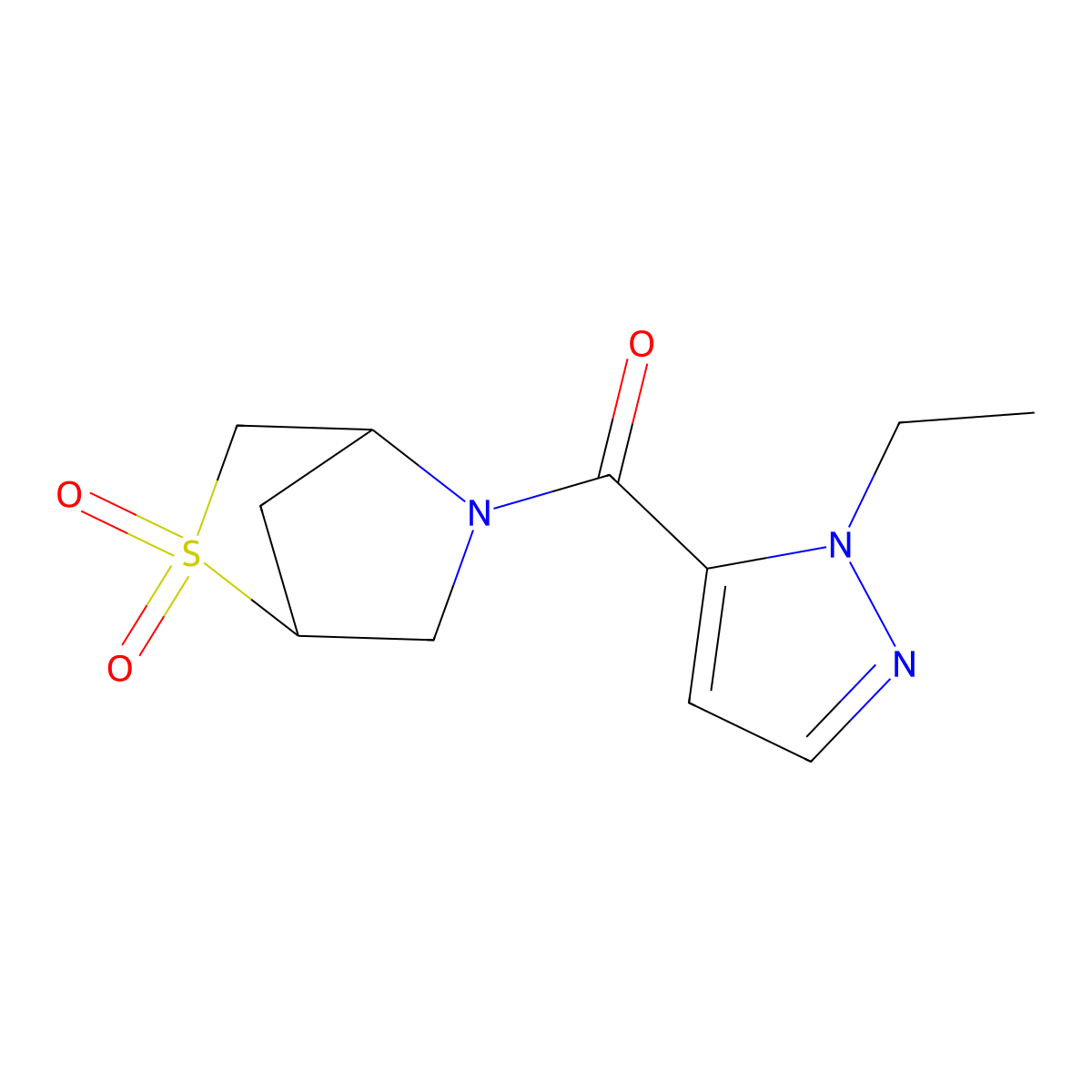 (2,2-dioxido-2-thia-5-azabicyclo[2.2.1]heptan-5-yl)(1-ethyl-1H-pyrazol-5-yl)methanone molecular structure, CAS 2034222-28-9