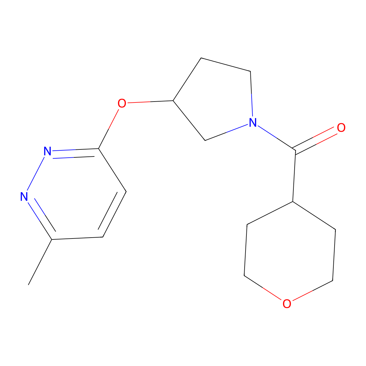(3-((6-methylpyridazin-3-yl)oxy)pyrrolidin-1-yl)(tetrahydro-2H-pyran-4-yl)methanone molecular structure, CAS 2034222-30-3