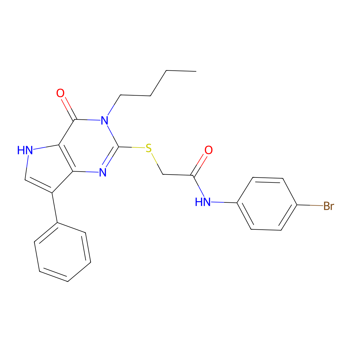 N-(4-bromophenyl)-2-((3-butyl-4-oxo-7-phenyl-4,5-dihydro-3H-pyrrolo[3,2-d]pyrimidin-2-yl)thio)acetamide molecular structure, CAS 2034222-32-5