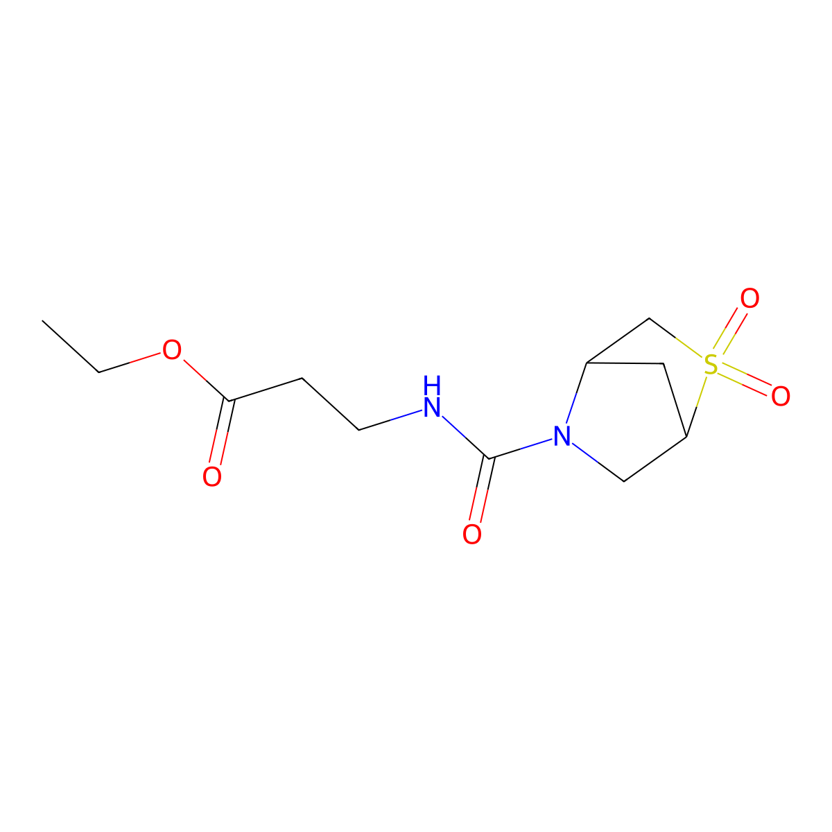 Ethyl 3-(2,2-dioxido-2-thia-5-azabicyclo[2.2.1]heptane-5-carboxamido)propanoate molecular structure, CAS 2034222-37-0