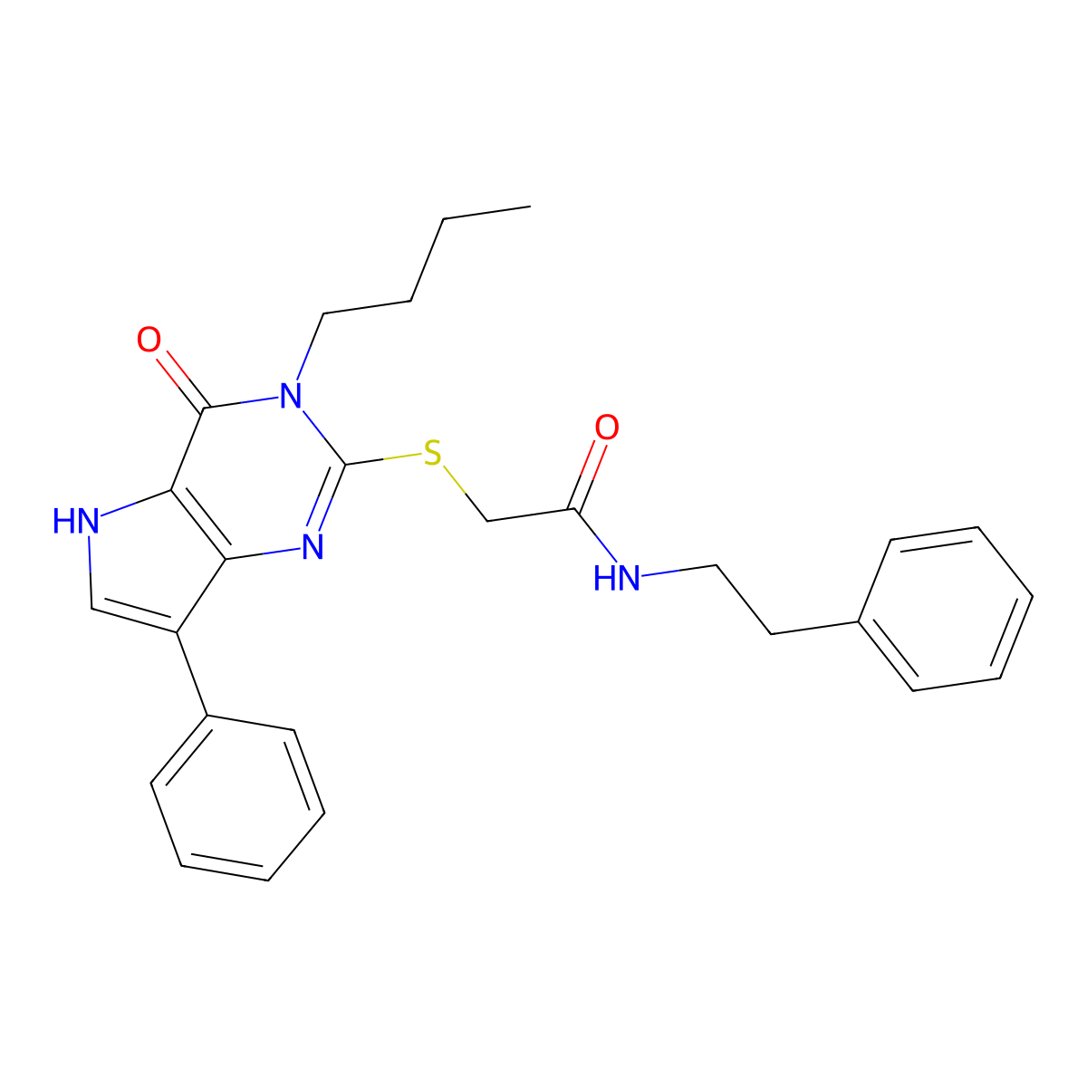 2-((3-butyl-4-oxo-7-phenyl-4,5-dihydro-3H-pyrrolo[3,2-d]pyrimidin-2-yl)thio)-N-phenethylacetamide molecular structure, CAS 2034222-41-6
