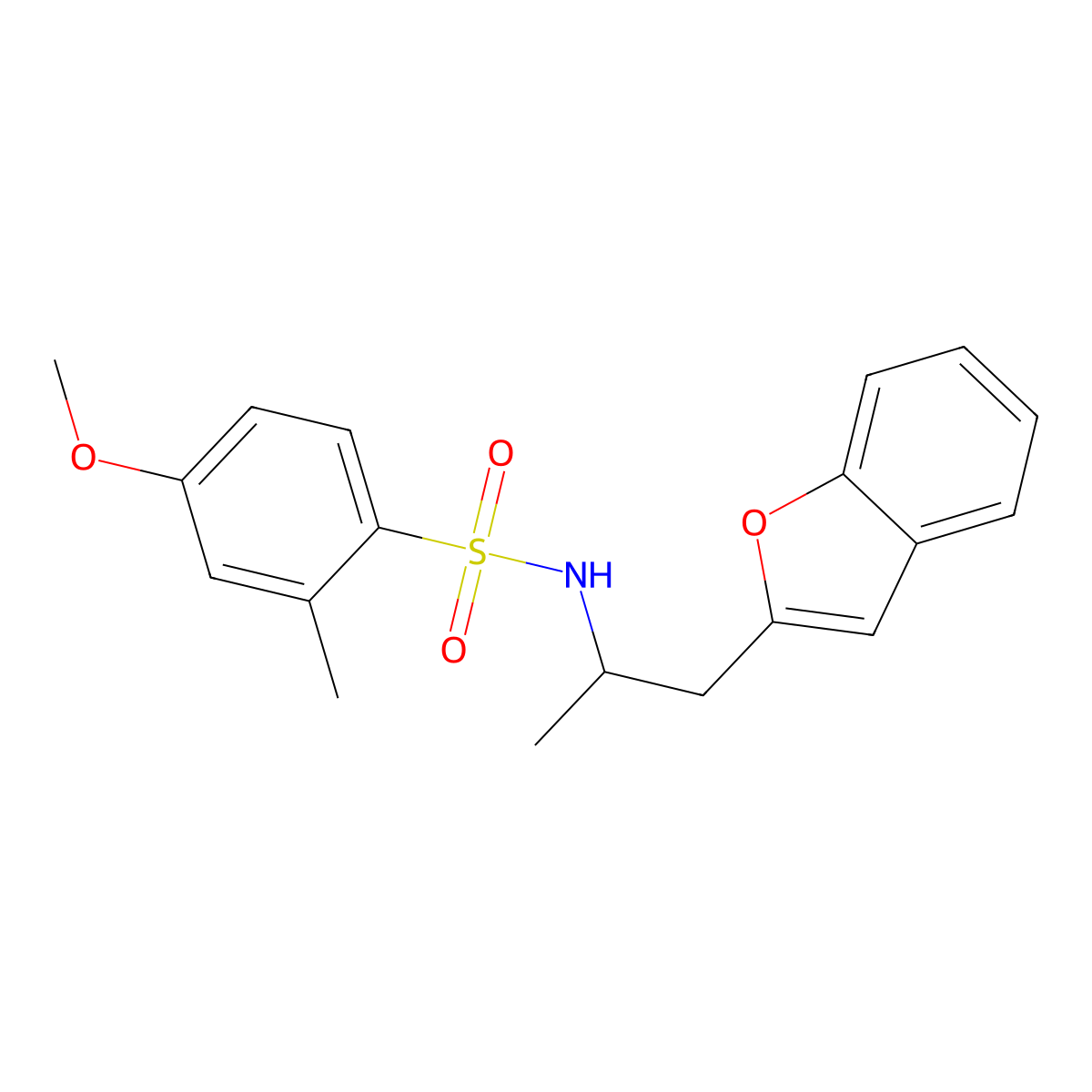 N-(1-(benzofuran-2-yl)propan-2-yl)-4-methoxy-2-methylbenzenesulfonamide molecular structure, CAS 2034222-43-8