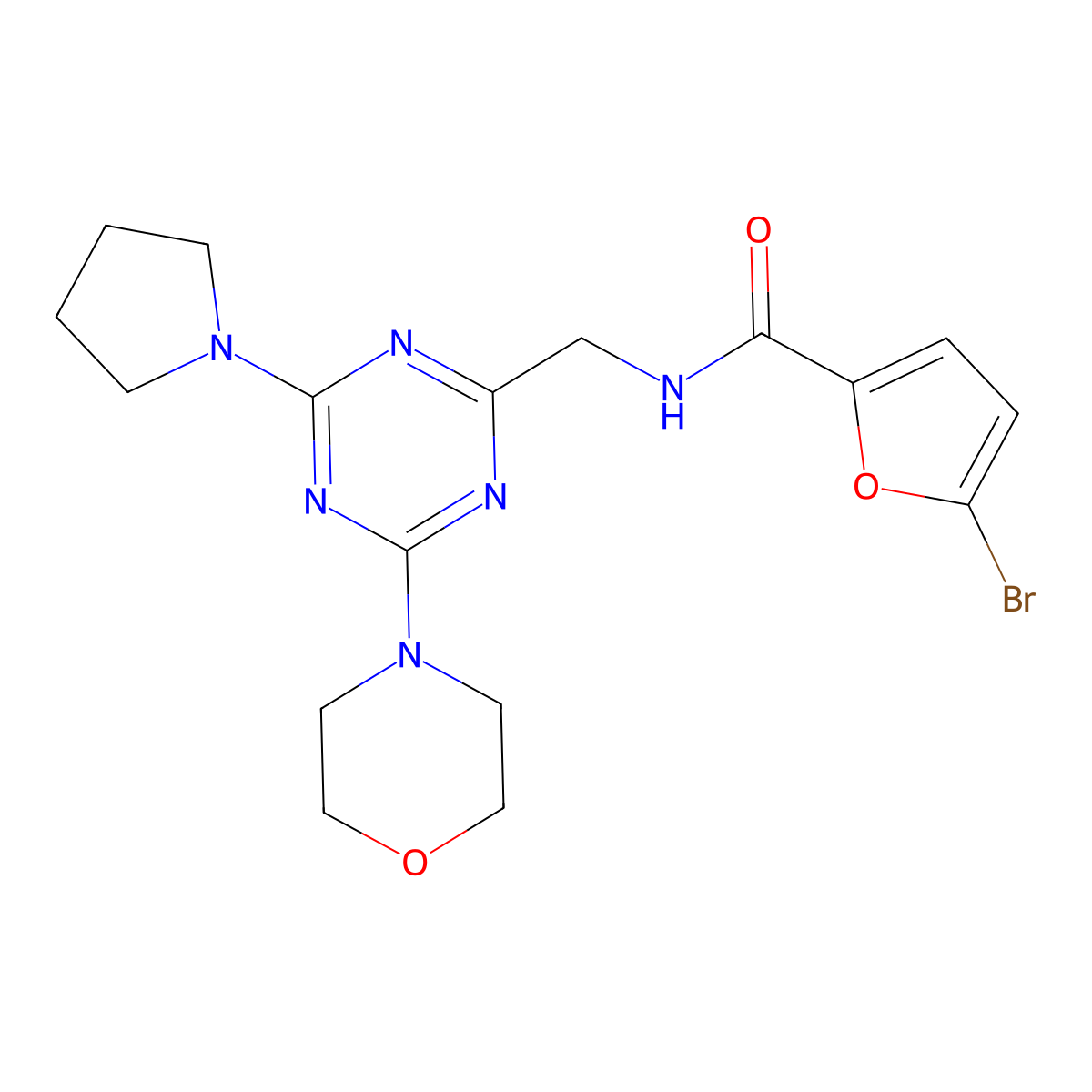 5-bromo-N-((4-morpholino-6-(pyrrolidin-1-yl)-1,3,5-triazin-2-yl)methyl)furan-2-carboxamide molecular structure, CAS 2034222-44-9