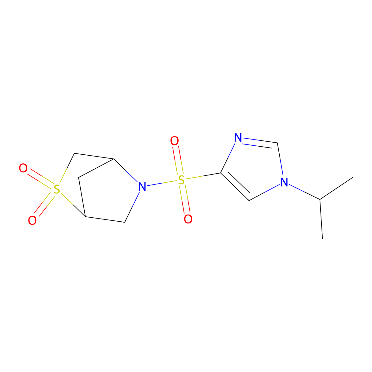 5-((1-isopropyl-1H-imidazol-4-yl)sulfonyl)-2-thia-5-azabicyclo[2.2.1]heptane 2,2-dioxide molecular structure, CAS 2034222-49-4