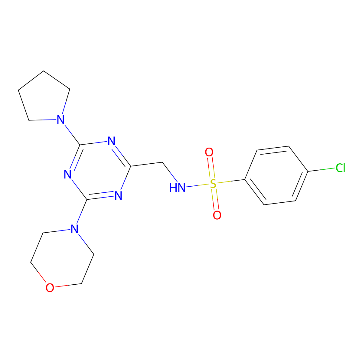 4-chloro-N-((4-morpholino-6-(pyrrolidin-1-yl)-1,3,5-triazin-2-yl)methyl)benzenesulfonamide molecular structure, CAS 2034222-50-7