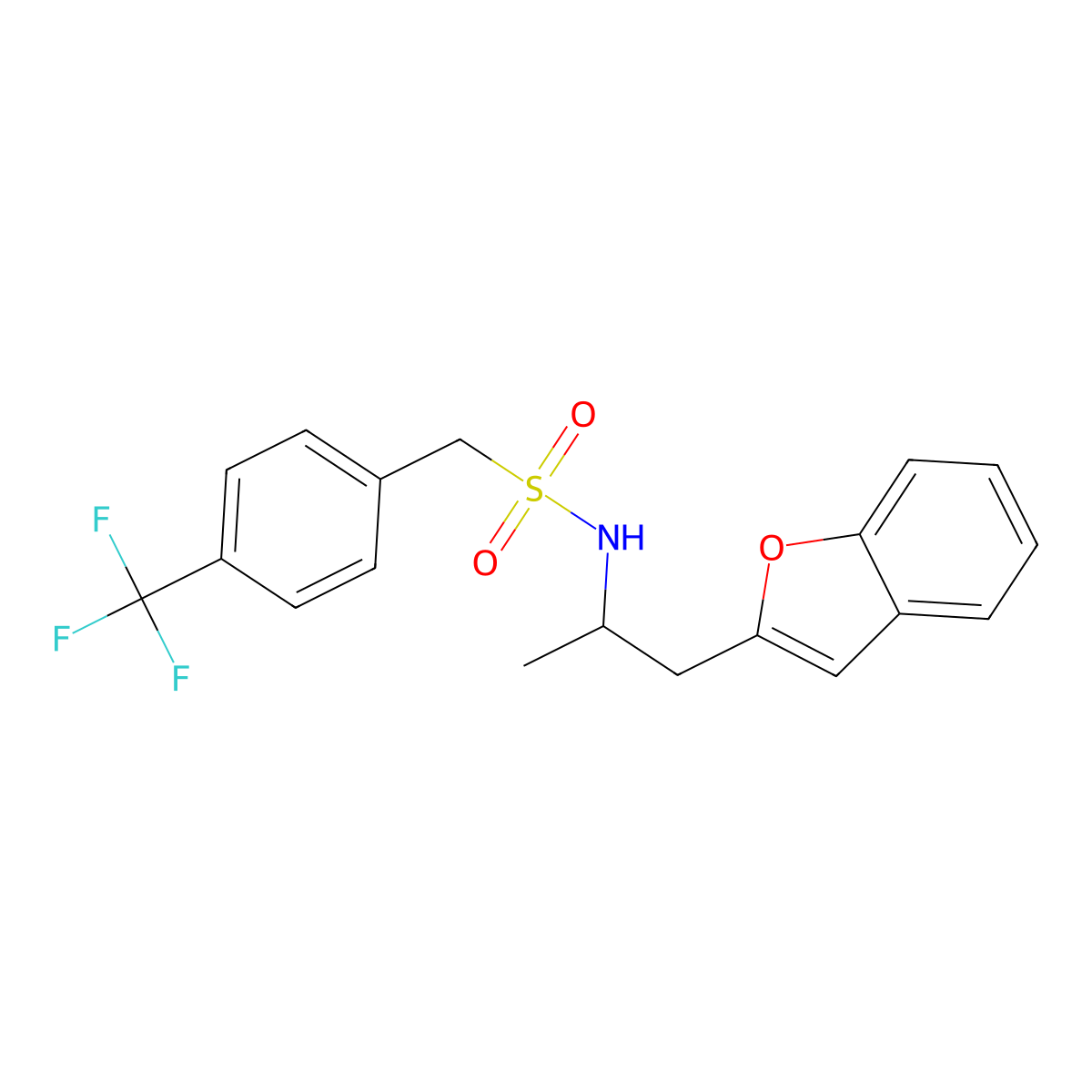 N-(1-(benzofuran-2-yl)propan-2-yl)-1-(4-(trifluoromethyl)phenyl)methanesulfonamide molecular structure, CAS 2034222-51-8