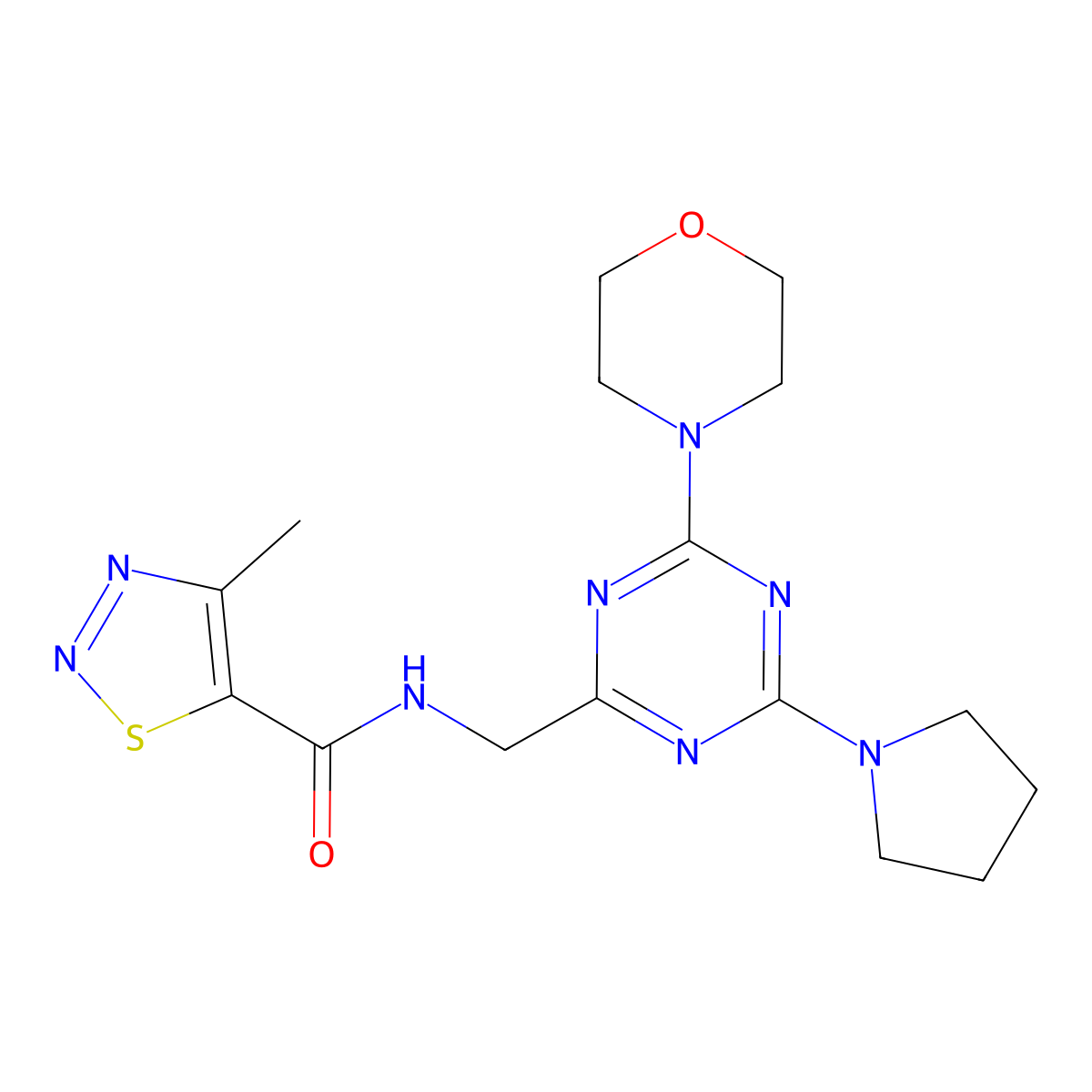 4-methyl-N-((4-morpholino-6-(pyrrolidin-1-yl)-1,3,5-triazin-2-yl)methyl)-1,2,3-thiadiazole-5-carboxamide molecular structure, CAS 2034222-56-3