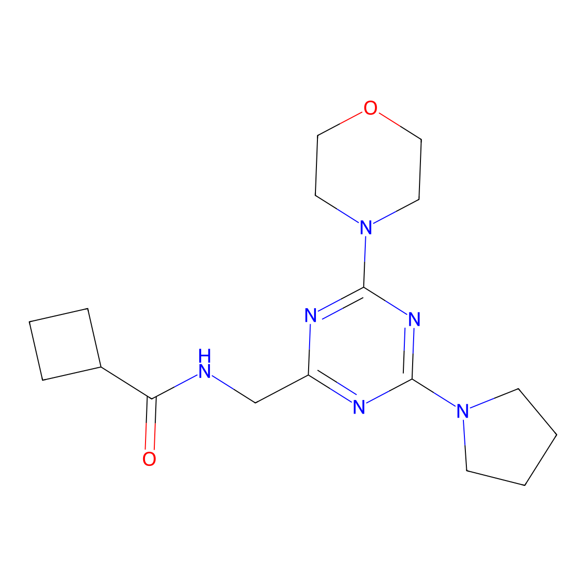 N-((4-morpholino-6-(pyrrolidin-1-yl)-1,3,5-triazin-2-yl)methyl)cyclobutanecarboxamide molecular structure, CAS 2034222-64-3