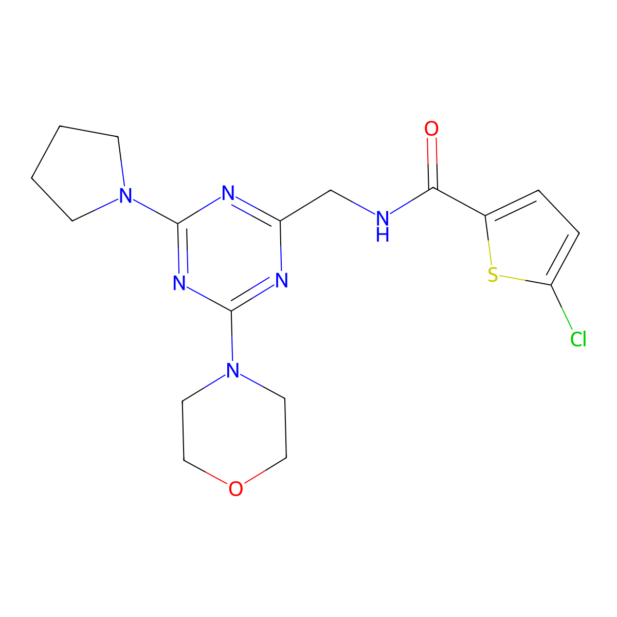 5-chloro-N-((4-morpholino-6-(pyrrolidin-1-yl)-1,3,5-triazin-2-yl)methyl)thiophene-2-carboxamide molecular structure, CAS 2034222-70-1