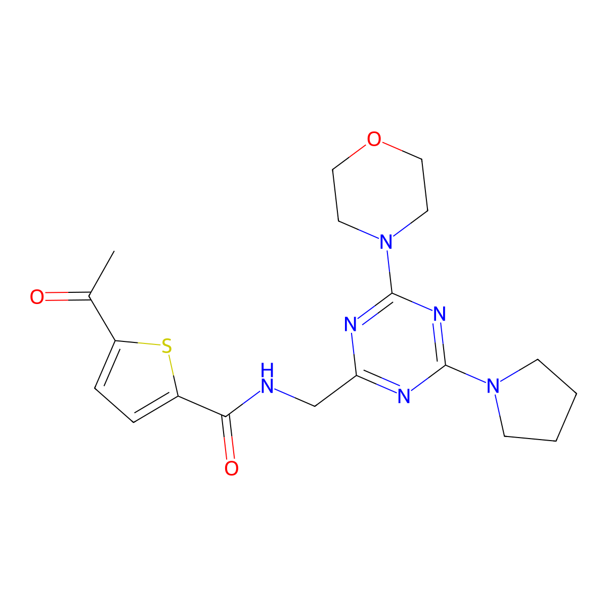 5-acetyl-N-((4-morpholino-6-(pyrrolidin-1-yl)-1,3,5-triazin-2-yl)methyl)thiophene-2-carboxamide molecular structure, CAS 2034222-75-6