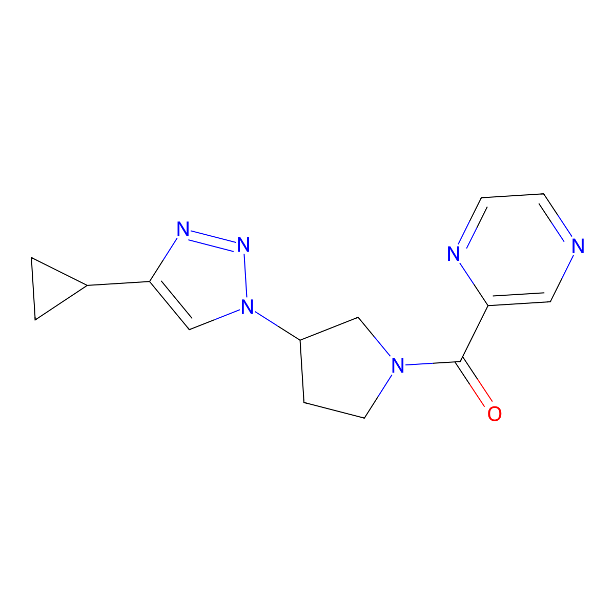 (3-(4-cyclopropyl-1H-1,2,3-triazol-1-yl)pyrrolidin-1-yl)(pyrazin-2-yl)methanone molecular structure, CAS 2034222-77-8