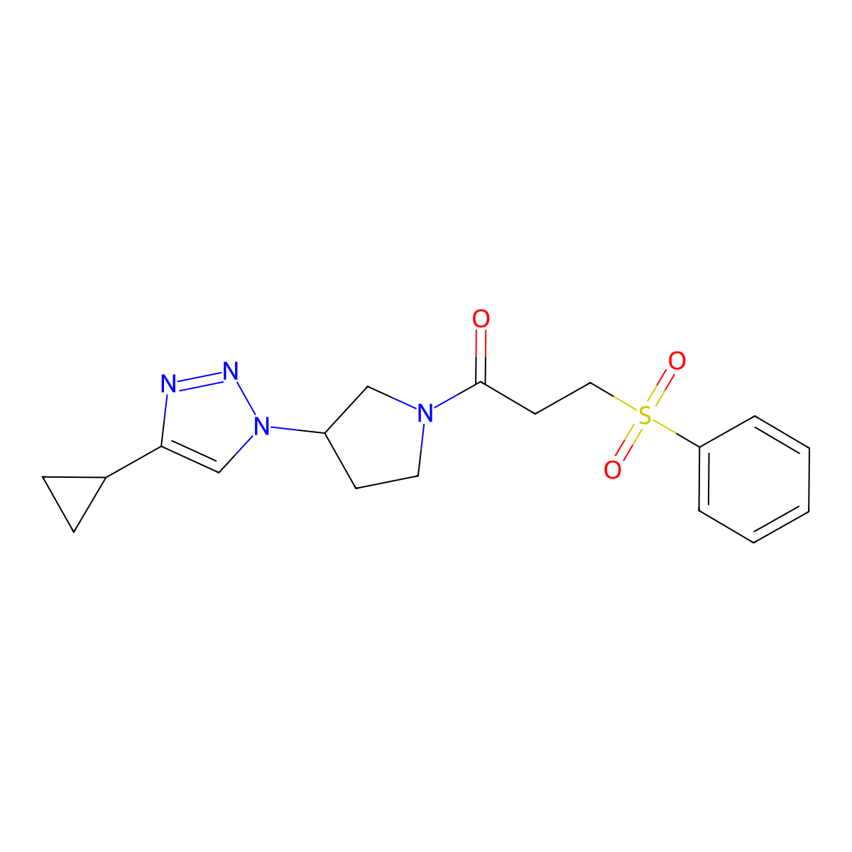 1-(3-(4-cyclopropyl-1H-1,2,3-triazol-1-yl)pyrrolidin-1-yl)-3-(phenylsulfonyl)propan-1-one molecular structure, CAS 2034222-88-1