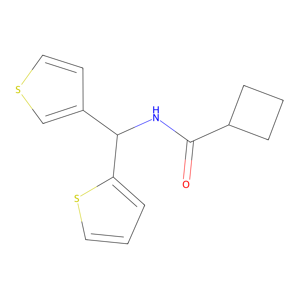 N-(thiophen-2-yl(thiophen-3-yl)methyl)cyclobutanecarboxamide molecular structure, CAS 2034222-97-2