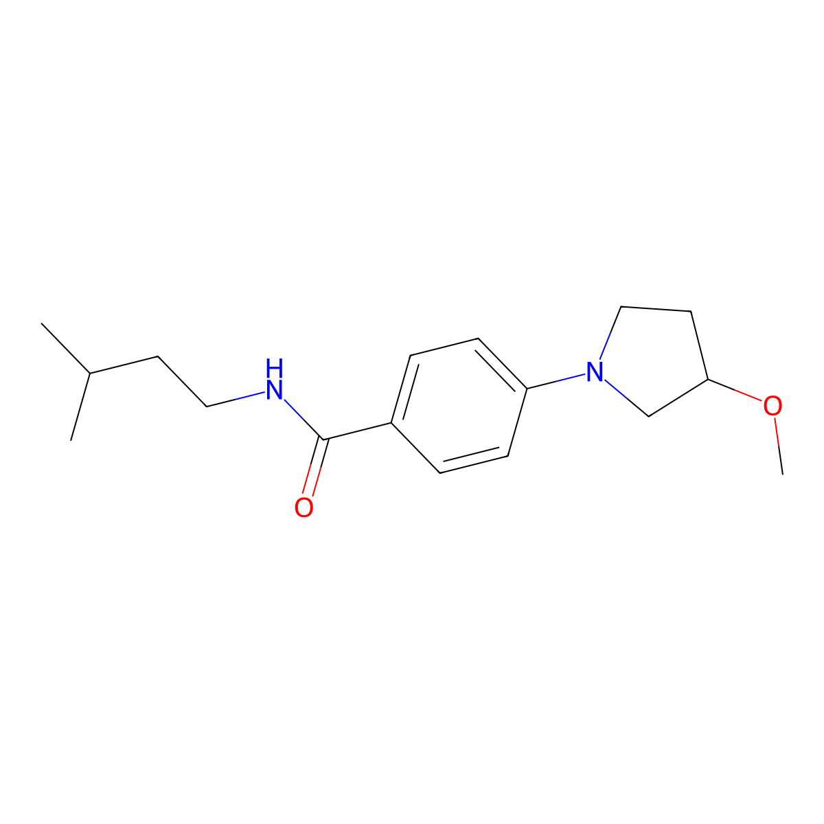 N-isopentyl-4-(3-methoxypyrrolidin-1-yl)benzamide molecular structure, CAS 2034222-98-3