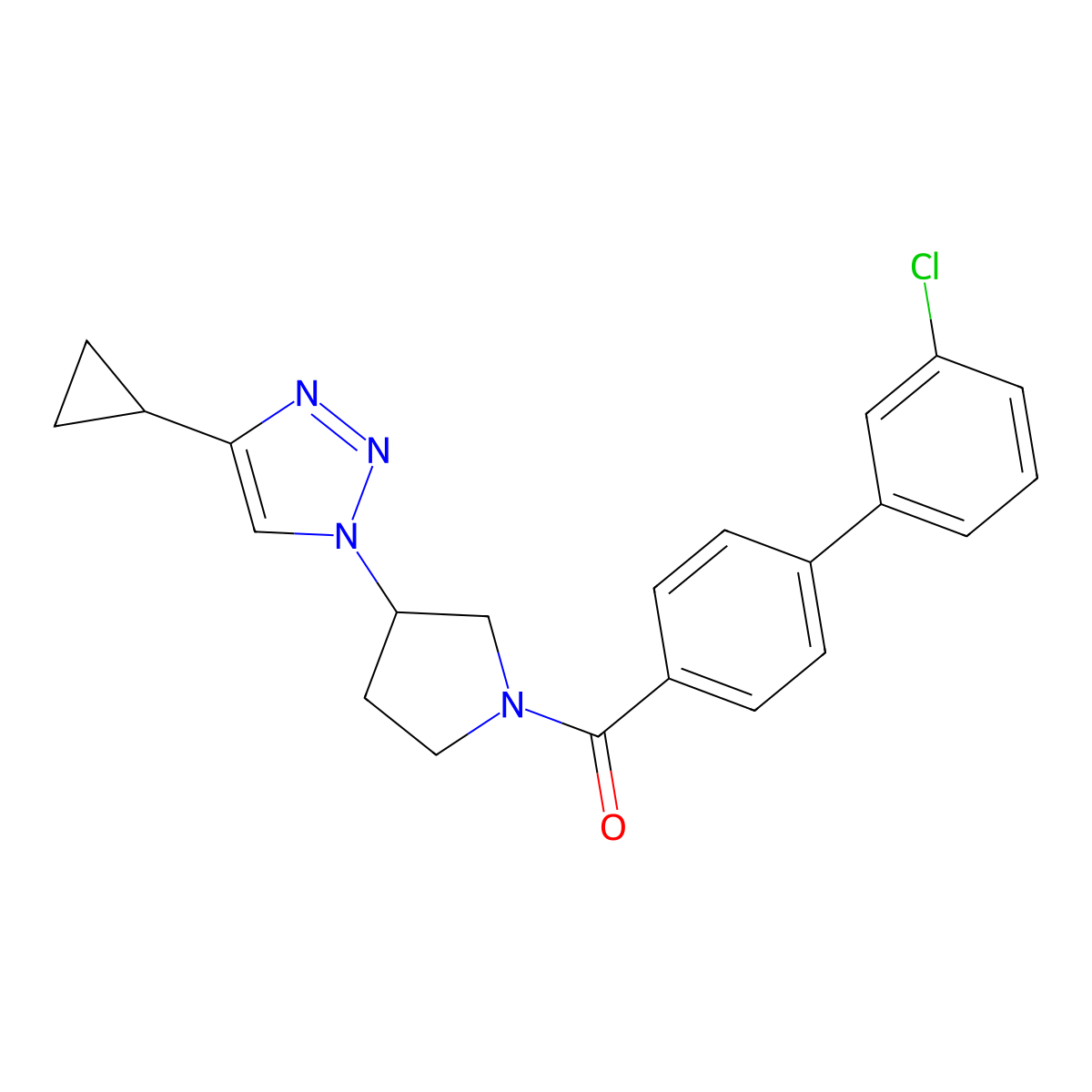 (3'-chloro-[1,1'-biphenyl]-4-yl)(3-(4-cyclopropyl-1H-1,2,3-triazol-1-yl)pyrrolidin-1-yl)methanone molecular structure, CAS 2034223-01-1
