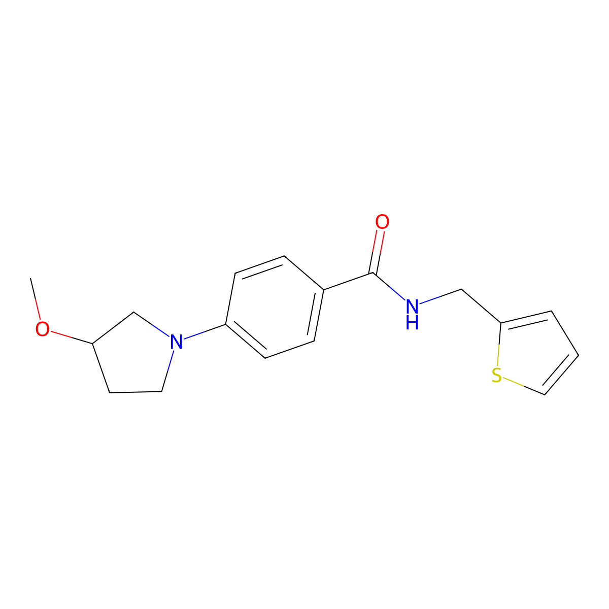 4-(3-methoxypyrrolidin-1-yl)-N-(thiophen-2-ylmethyl)benzamide molecular structure, CAS 2034223-05-5