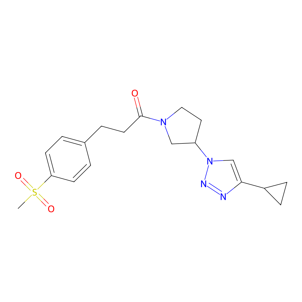 1-(3-(4-cyclopropyl-1H-1,2,3-triazol-1-yl)pyrrolidin-1-yl)-3-(4-(methylsulfonyl)phenyl)propan-1-one molecular structure, CAS 2034223-07-7