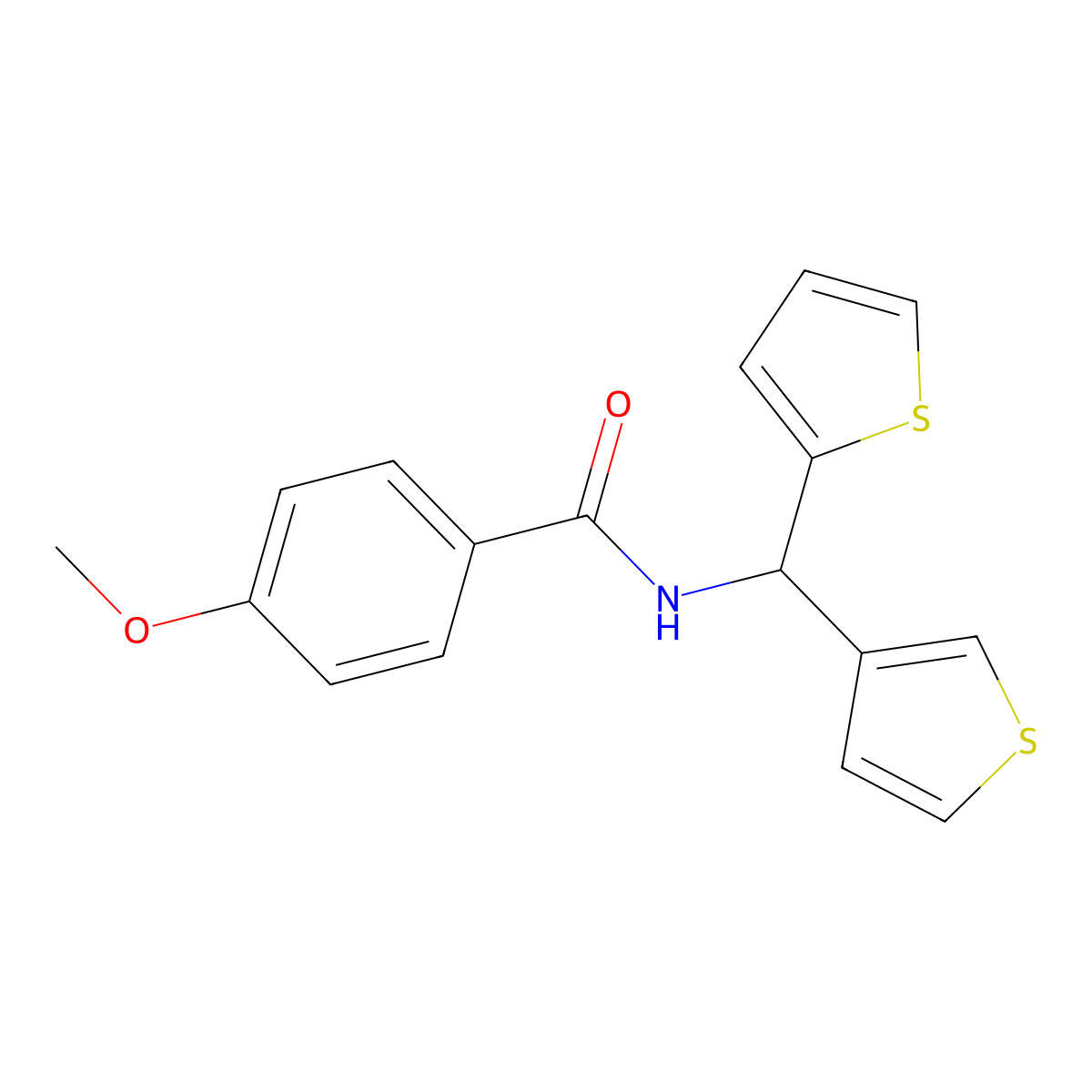 4-methoxy-N-(thiophen-2-yl(thiophen-3-yl)methyl)benzamide molecular structure, CAS 2034223-11-3