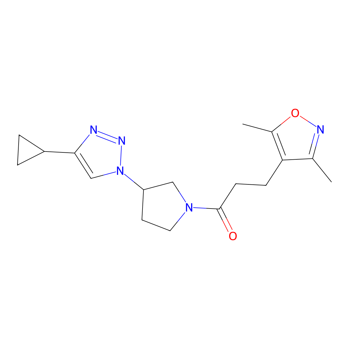 1-(3-(4-cyclopropyl-1H-1,2,3-triazol-1-yl)pyrrolidin-1-yl)-3-(3,5-dimethylisoxazol-4-yl)propan-1-one molecular structure, CAS 2034223-12-4