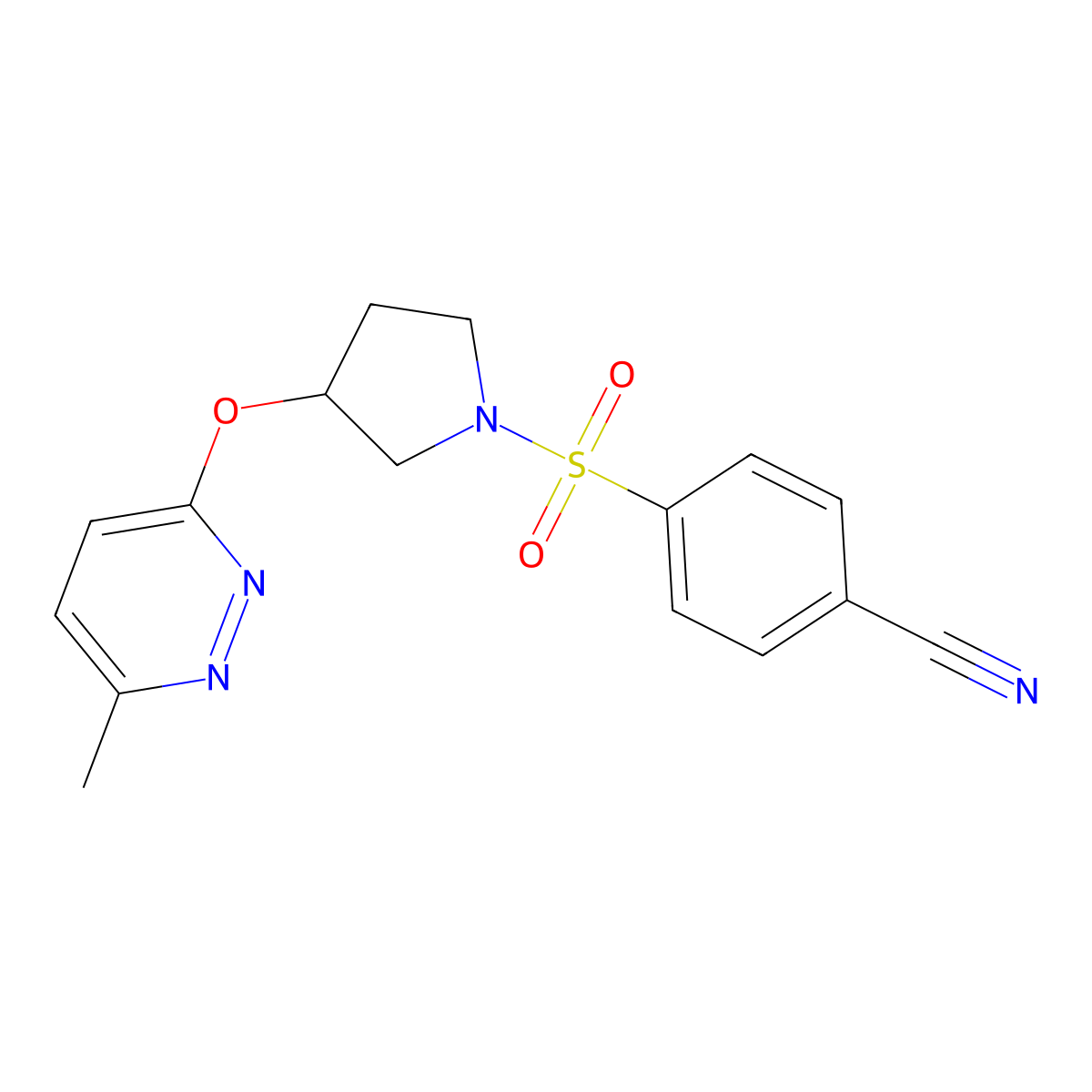 4-({3-[(6-Methylpyridazin-3-yl)oxy]pyrrolidin-1-yl}sulfonyl)benzonitrile molecular structure, CAS 2034223-17-9