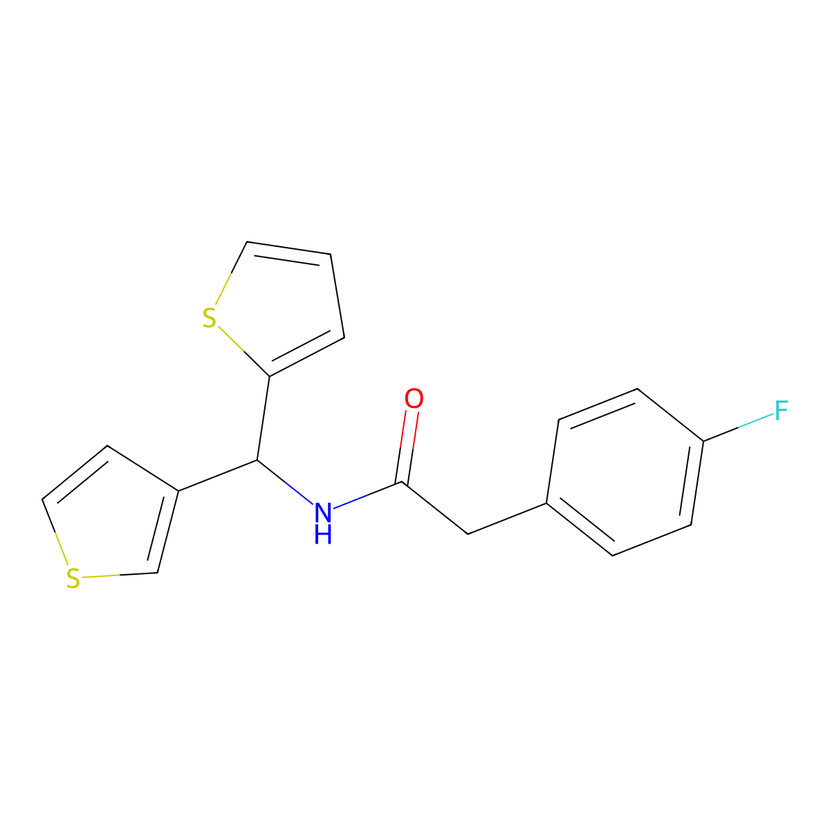 2-(4-fluorophenyl)-N-(thiophen-2-yl(thiophen-3-yl)methyl)acetamide molecular structure, CAS 2034223-18-0