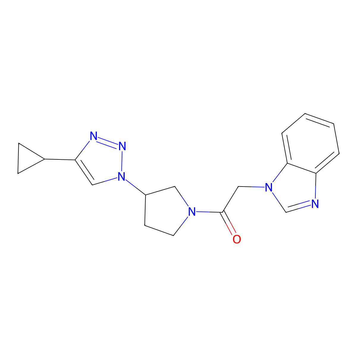 2-(1H-benzo[d]imidazol-1-yl)-1-(3-(4-cyclopropyl-1H-1,2,3-triazol-1-yl)pyrrolidin-1-yl)ethanone molecular structure, CAS 2034223-24-8