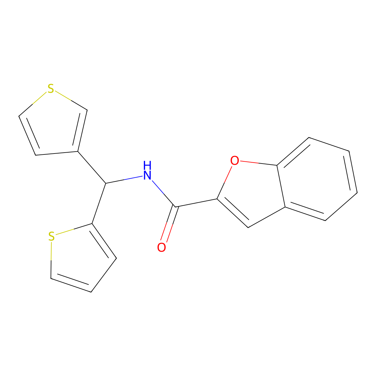 N-(thiophen-2-yl(thiophen-3-yl)methyl)benzofuran-2-carboxamide molecular structure, CAS 2034223-25-9