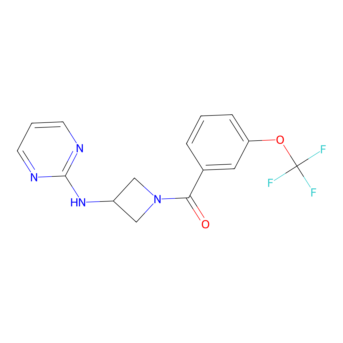 (3-(Pyrimidin-2-ylamino)azetidin-1-yl)(3-(trifluoromethoxy)phenyl)methanone molecular structure, CAS 2034223-28-2