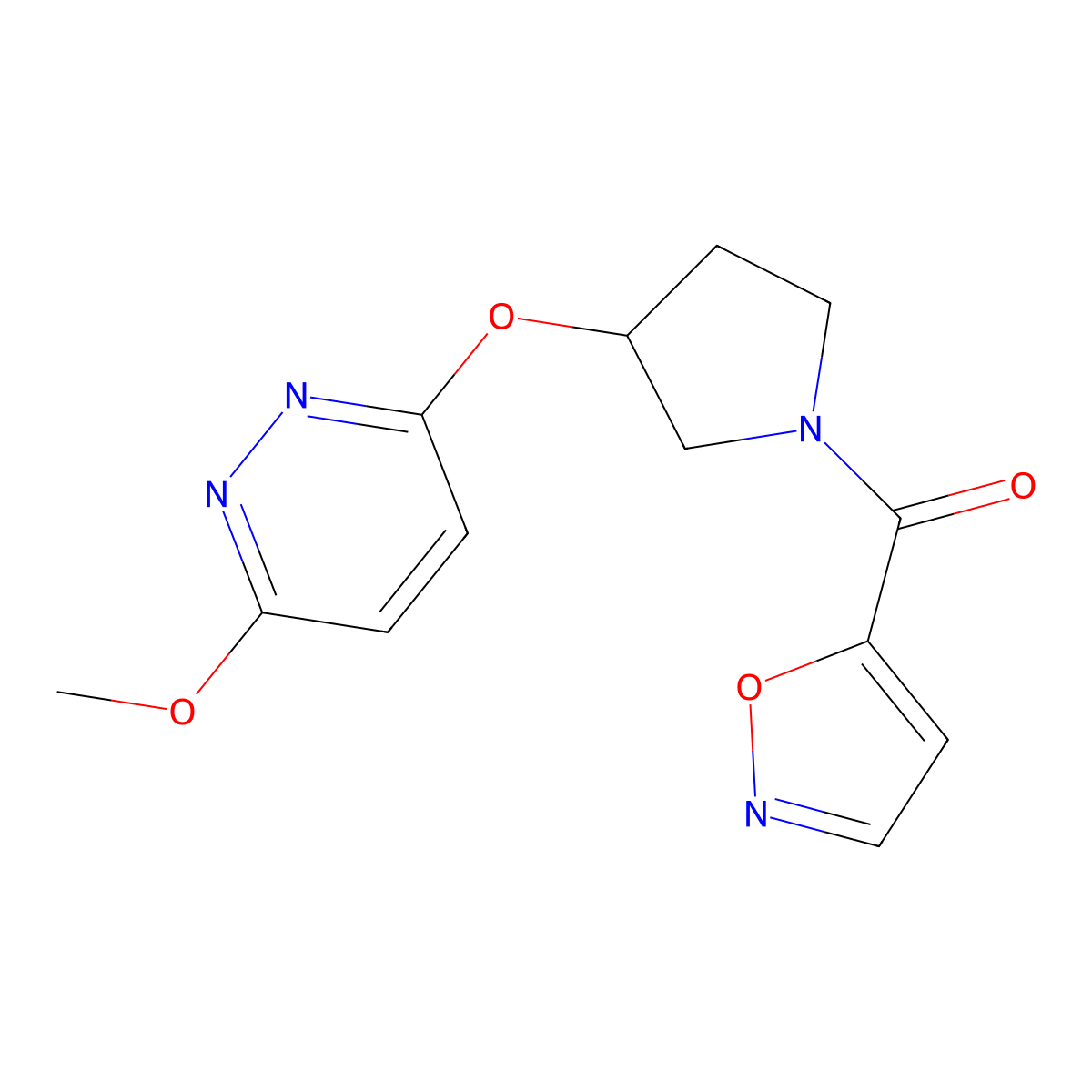 Isoxazol-5-yl(3-((6-methoxypyridazin-3-yl)oxy)pyrrolidin-1-yl)methanone molecular structure, CAS 2034223-31-7