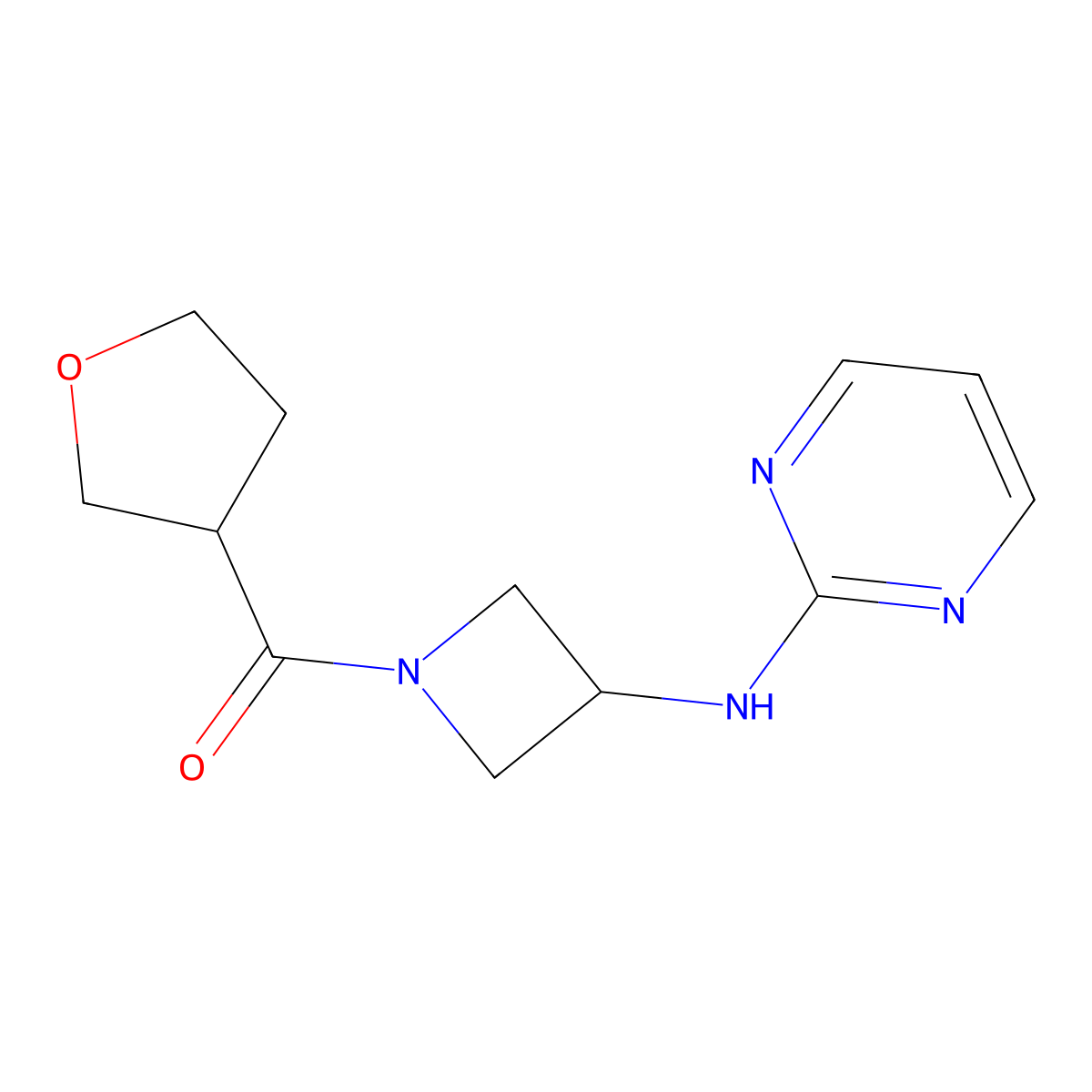 (3-(Pyrimidin-2-ylamino)azetidin-1-yl)(tetrahydrofuran-3-yl)methanone molecular structure, CAS 2034223-33-9