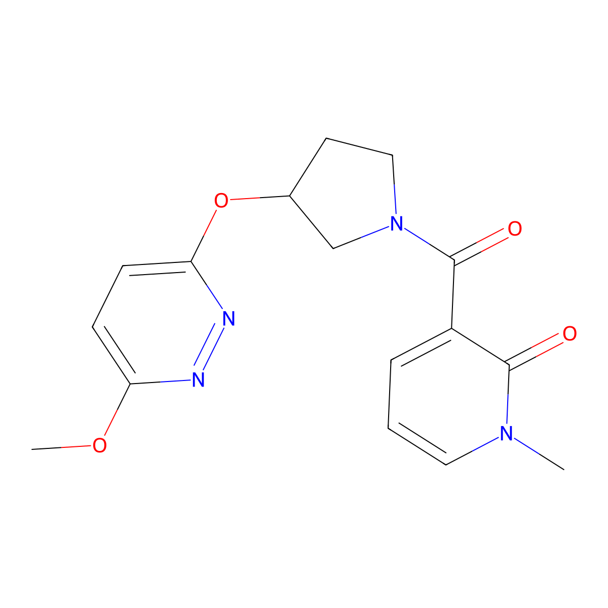 3-(3-((6-methoxypyridazin-3-yl)oxy)pyrrolidine-1-carbonyl)-1-methylpyridin-2(1H)-one molecular structure, CAS 2034223-34-0