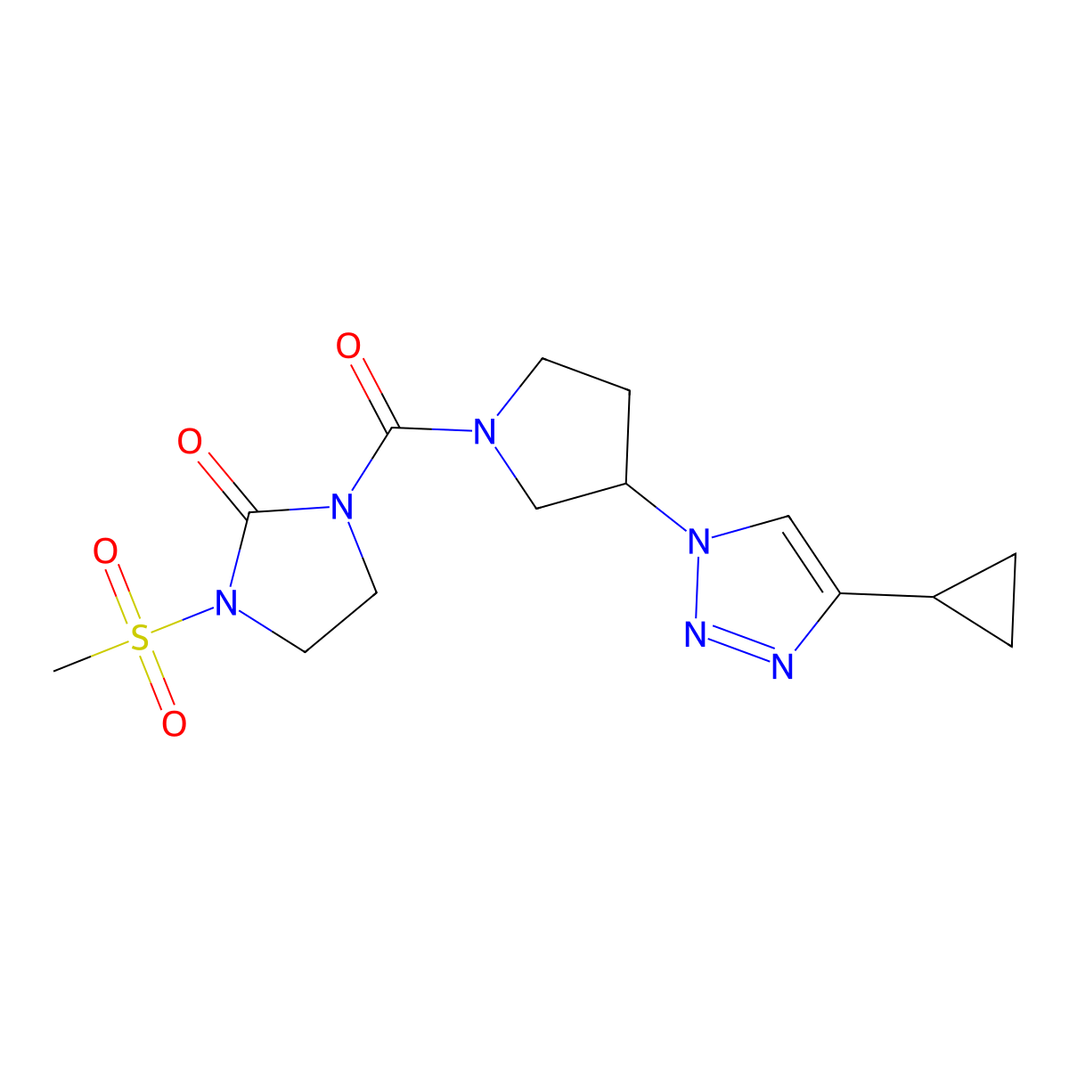 1-(3-(4-cyclopropyl-1H-1,2,3-triazol-1-yl)pyrrolidine-1-carbonyl)-3-(methylsulfonyl)imidazolidin-2-one molecular structure, CAS 2034223-37-3