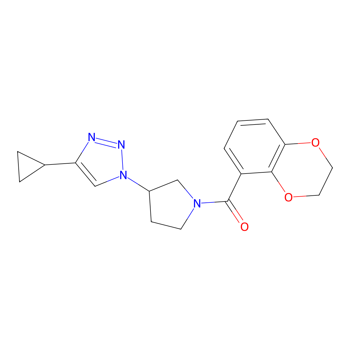 (3-(4-cyclopropyl-1H-1,2,3-triazol-1-yl)pyrrolidin-1-yl)(2,3-dihydrobenzo[b][1,4]dioxin-5-yl)methanone molecular structure, CAS 2034223-39-5
