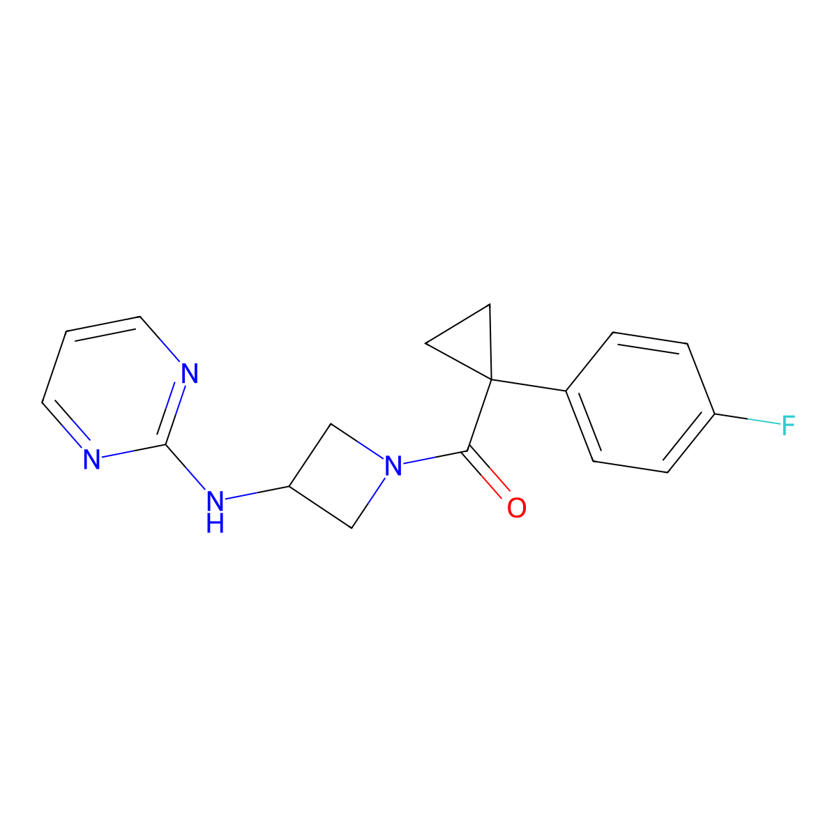 (1-(4-Fluorophenyl)cyclopropyl)(3-(pyrimidin-2-ylamino)azetidin-1-yl)methanone molecular structure, CAS 2034223-41-9
