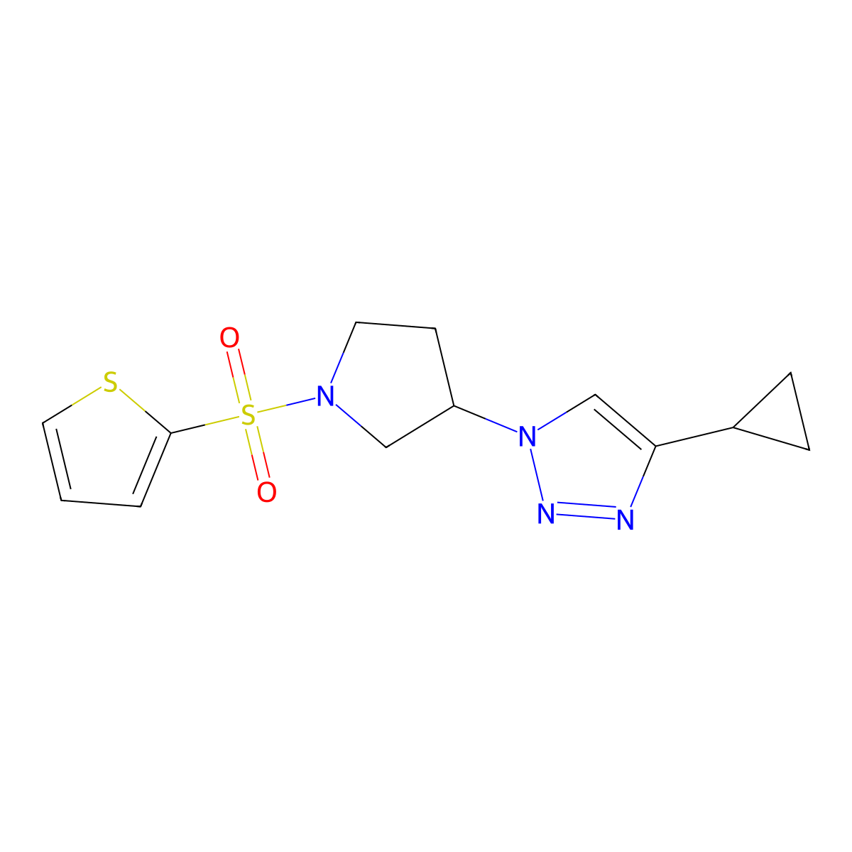 4-cyclopropyl-1-(1-(thiophen-2-ylsulfonyl)pyrrolidin-3-yl)-1H-1,2,3-triazole molecular structure, CAS 2034223-44-2