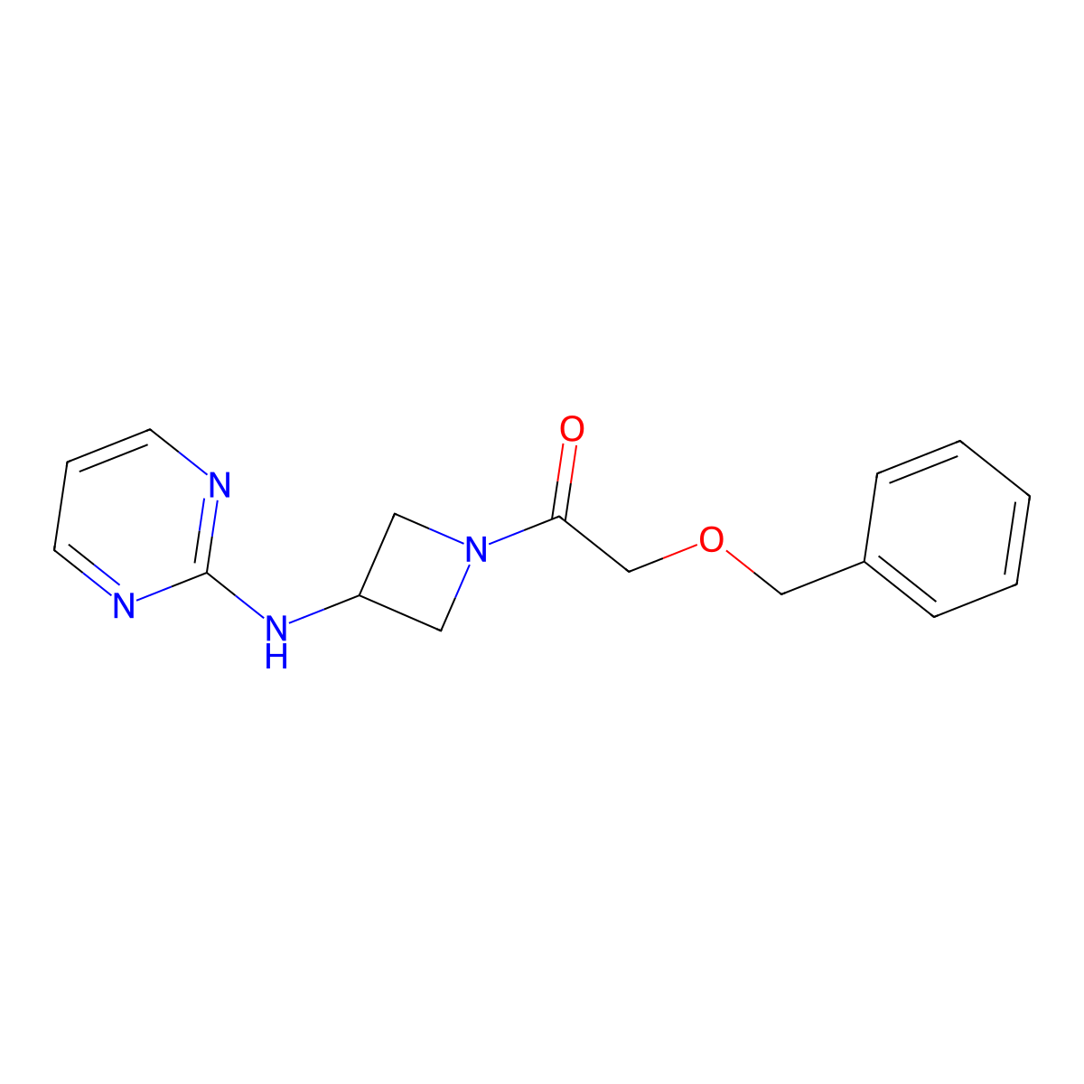 2-(Benzyloxy)-1-(3-(pyrimidin-2-ylamino)azetidin-1-yl)ethanone molecular structure, CAS 2034223-45-3