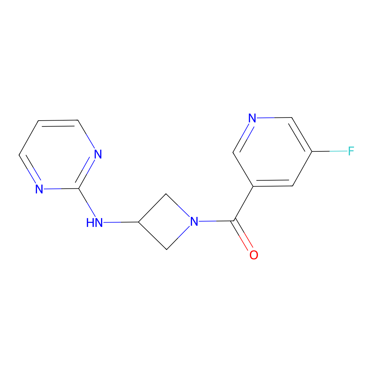 (5-Fluoropyridin-3-yl)(3-(pyrimidin-2-ylamino)azetidin-1-yl)methanone molecular structure, CAS 2034223-48-6