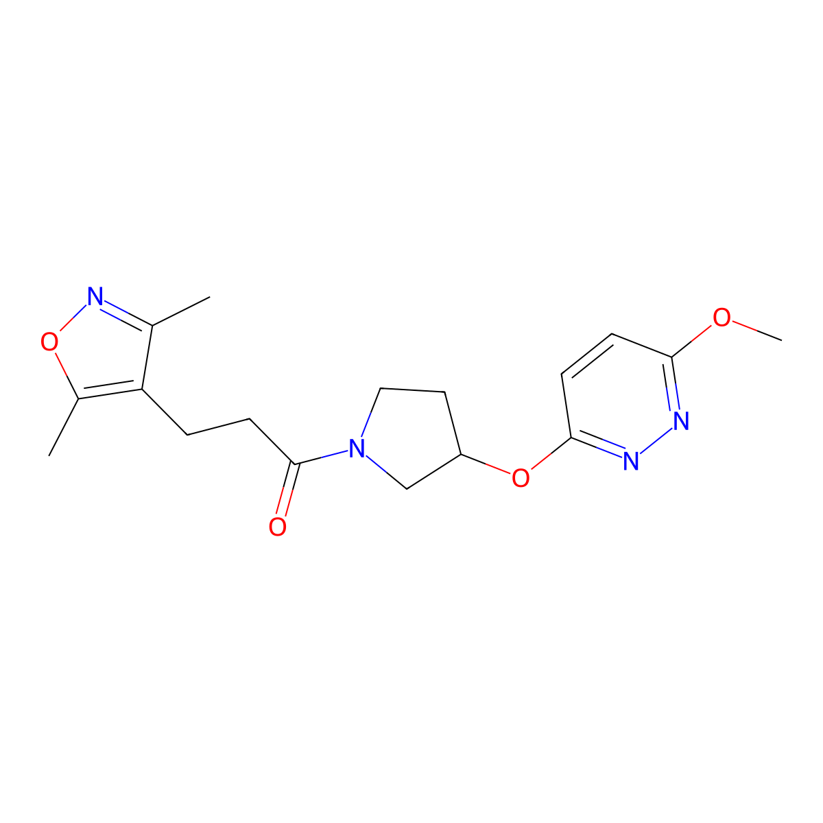 3-(3,5-Dimethylisoxazol-4-yl)-1-(3-((6-methoxypyridazin-3-yl)oxy)pyrrolidin-1-yl)propan-1-one molecular structure, CAS 2034223-50-0