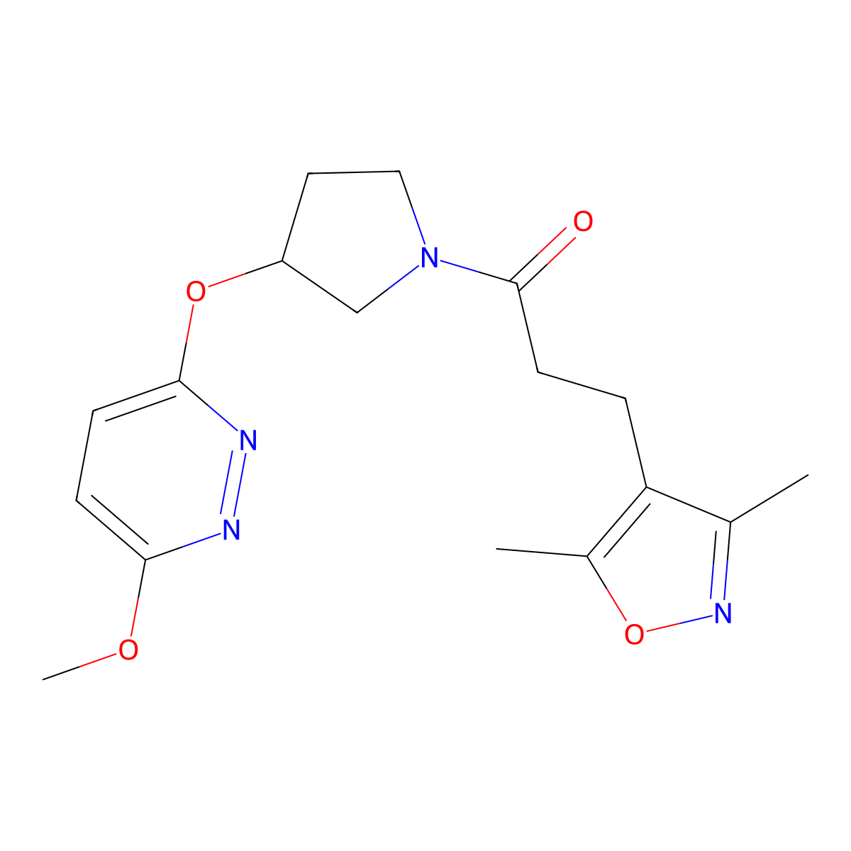 3-(3,5-Dimethylisoxazol-4-yl)-1-(3-((6-methoxypyridazin-3-yl)oxy)pyrrolidin-1-yl)propan-1-one molecular structure, CAS 2034223-50-0