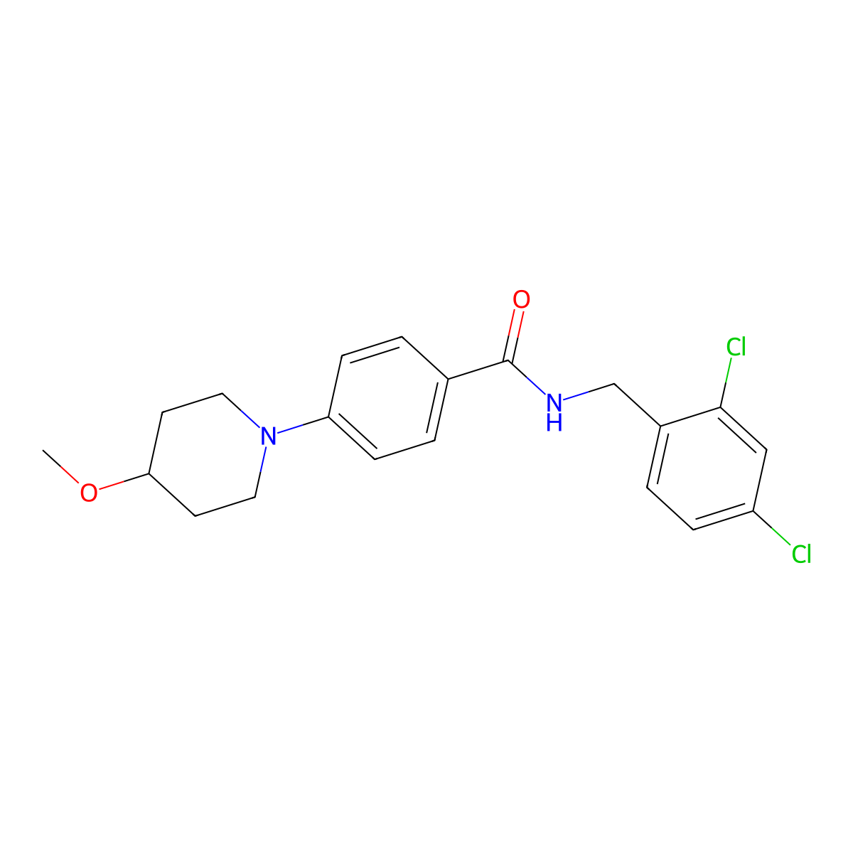 N-(2,4-dichlorobenzyl)-4-(4-methoxypiperidin-1-yl)benzamide molecular structure, CAS 2034223-52-2